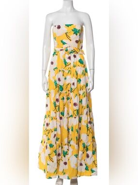 Cara Cara Yellow Floral Strapless Tiered Maxi Dress